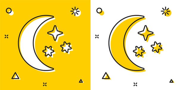 Fekete Hold és a csillagok ikon izolált sárga és fehér háttér. Véletlenszerű dinamikus alakzatok. Vektoros illusztráció - Vektor, kép
