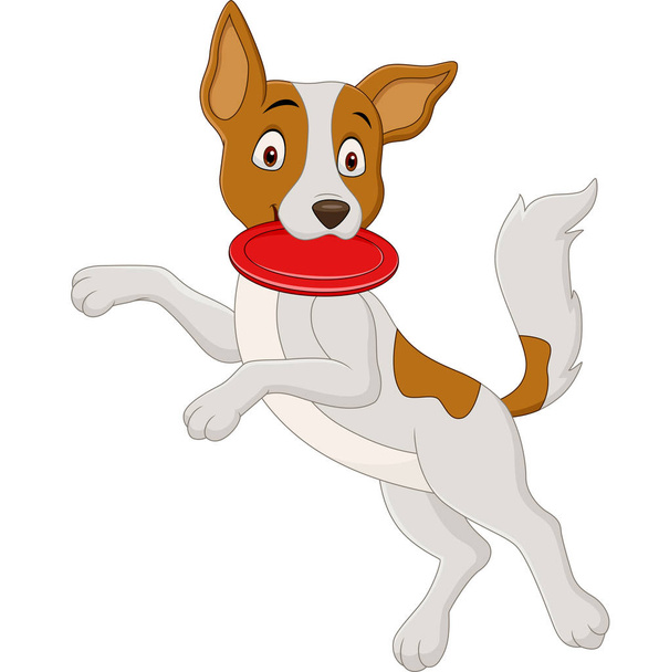 Vector illustration of Cartoon dog playing flying disc - Vector, Image