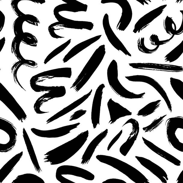 Dry brush strokes abstract hand drawn vector seamless pattern - Vektör, Görsel