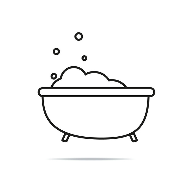Bath with bubbles line icon. linear style sign for mobile concept and web design. Bathtub outline vector icon. Symbol, logo illustration - Vector, Image