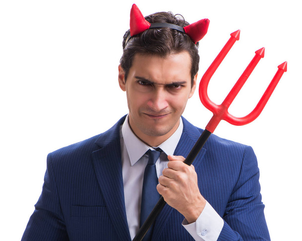 Злий диявол бізнесмен з виделкою ізольовані на білому фоні
 - Фото, зображення