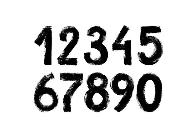 Fekete grunge számok vektor gyűjtemény. Grunge piszkos festett számok beállítva. Kézzel húzott tintarajzolás.  - Vektor, kép