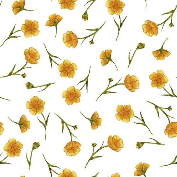  buttercups, wildflowers, watercolor, easter, seamless pattern - Photo, Image