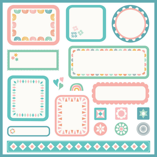 Vector frame and border set for kids. Set of cute design elements with geometric detail. - Vektori, kuva