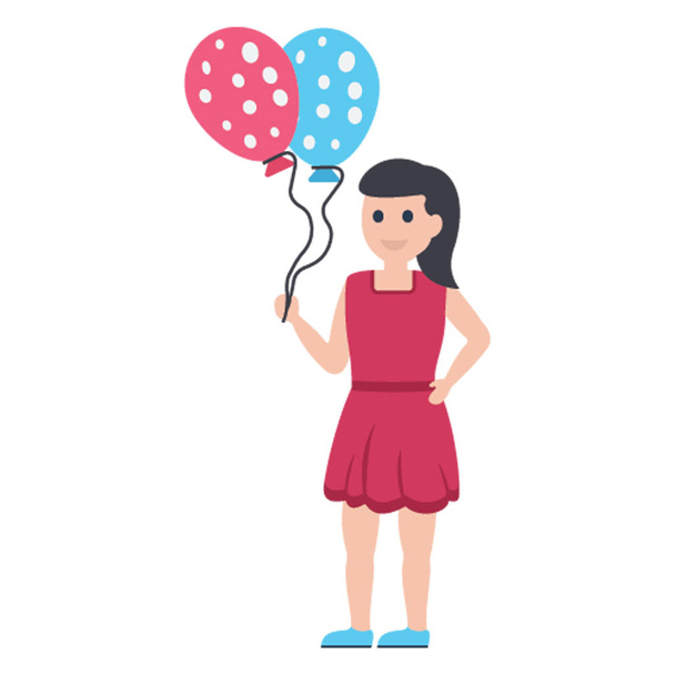 Balloon girl, cute girl Vector Illustration icon which can be easily modified - Вектор,изображение