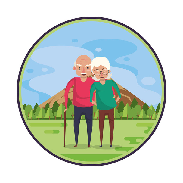 милые бабушка и дедушка пара любовников в поле
 - Вектор,изображение