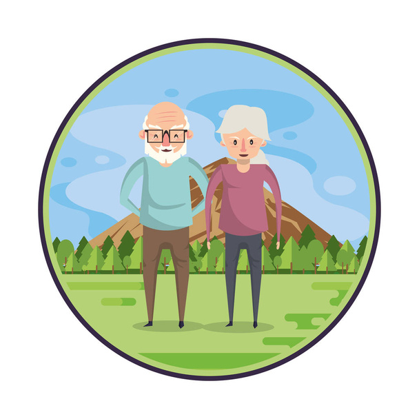 χαριτωμένο παππούδες ζευγάρι εραστές στο πεδίο - Διάνυσμα, εικόνα