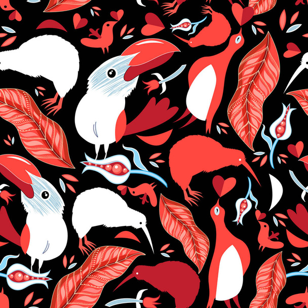 Απρόσκοπτη μοτίβο διακοπών με διαφορετικά πουλιά αγάπης - Διάνυσμα, εικόνα