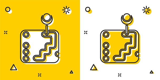 Black Gear shifter icon isolated on yellow and white background. Transmission icon. Random dynamic shapes. Vector Illustration - Vector, Image