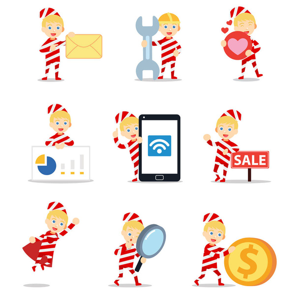 Set of man character in Christmas traditional candy costume. - Vector, Image
