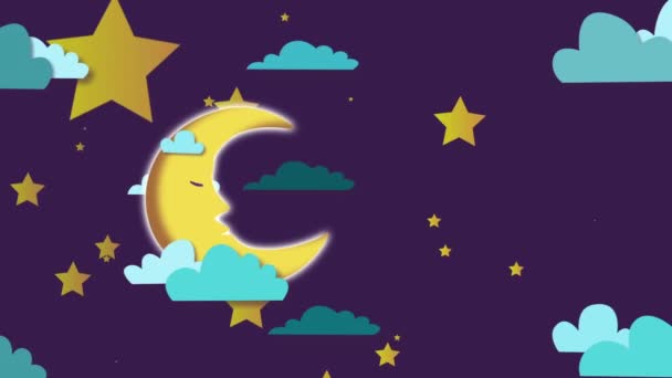 Animación de dibujos animados del cielo nocturno con el movimiento de las nubes y la luna, fondo abstracto. vídeo en movimiento
 - Imágenes, Vídeo