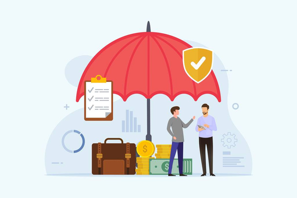 Busines Insurance design έννοια με ομπρέλα προστασία επίπεδη διανυσματική απεικόνιση - Διάνυσμα, εικόνα