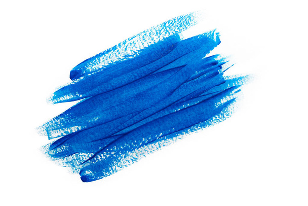 Blue brush strokes isolated on white background. Classic blue color. Trend of the year 2020. Closeup - Photo, Image