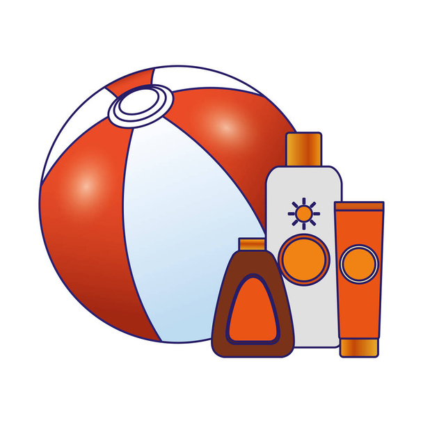 beach hat with sun bronzers bottles icon - Vector, Image