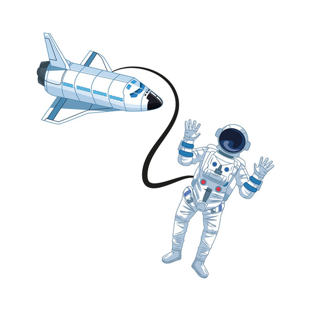cohete espacial y astronauta icono, diseño plano
 - Vector, Imagen