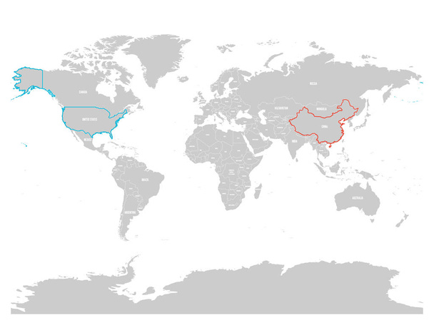 United States and China highlighted on political map of World. Vector illustration - Vector, Image