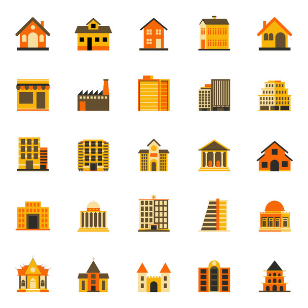 Icono plano de edificios - Ilustración de vectores icónicos
 - Vector, Imagen