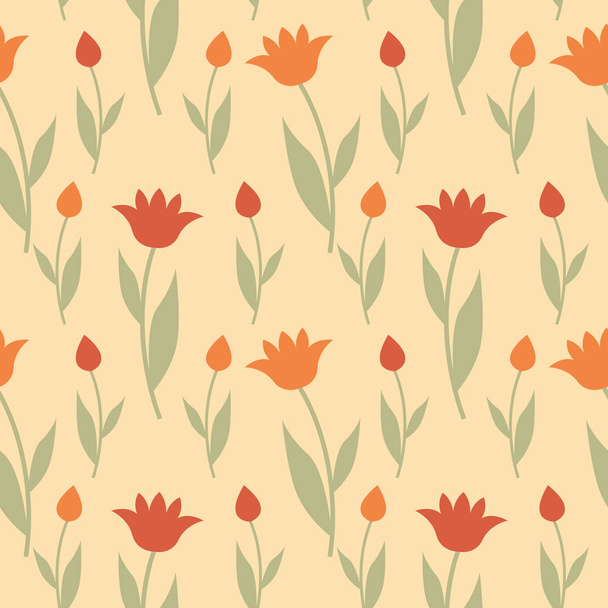 Seamless pattern with flowers tulips in pastel colors. Summer floral background. - Vector, afbeelding