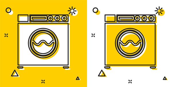 Black Washer icon isolated on yellow and white background. Washing machine icon. Clothes washer - laundry machine. Home appliance symbol. Random dynamic shapes. Vector Illustration - Vector, Image
