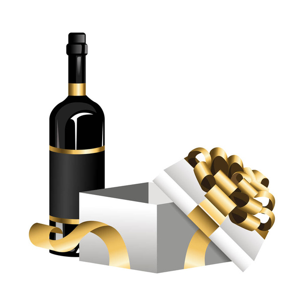 wine bottle and opened gift box - Vector, Image