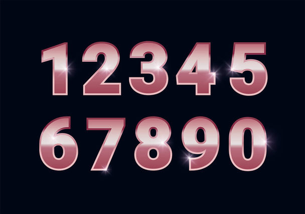 Rose gold shiny metal numbers set - Vector, Image