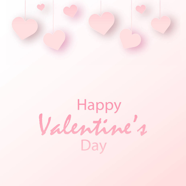 Ευτυχισμένη Ημέρα του Αγίου Βαλεντίνου ευχετήρια κάρτα με ιπτάμενο χαρτί κοπεί ροζ καρδιές. Διάνυσμα - Διάνυσμα, εικόνα