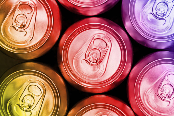 Barva soda kov dieta energetické nápoje plechovky horní pohled pozadí - Fotografie, Obrázek
