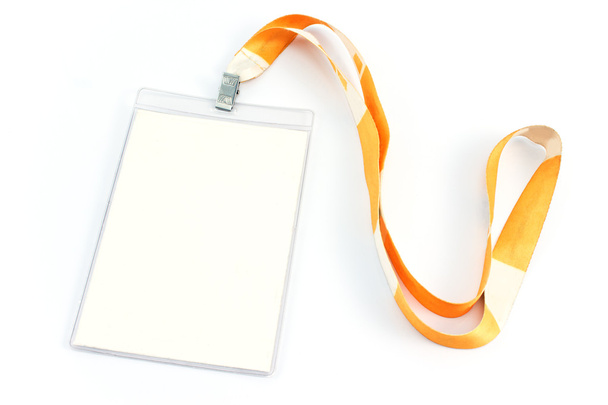 Etiqueta de tarjeta de identificación en blanco aislada en blanco
 - Foto, imagen