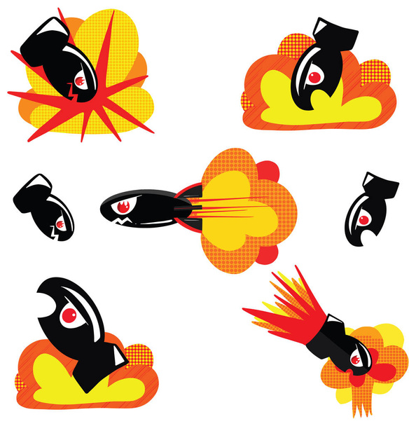 Collection de bombes caricaturales et missiles de guerre et explosions Illustrations vectorielles
 - Vecteur, image
