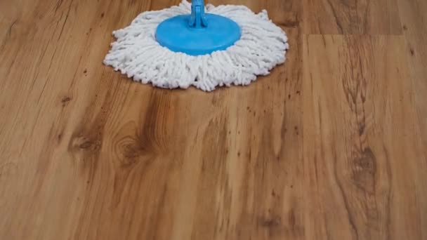 Front view of a flat wet mop wiping slowly back and forth the parquet in the living room - Footage, Video