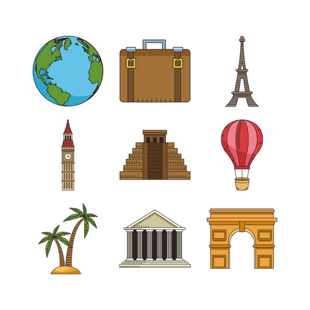 travel and monuments of the world icon set - Vector, Image