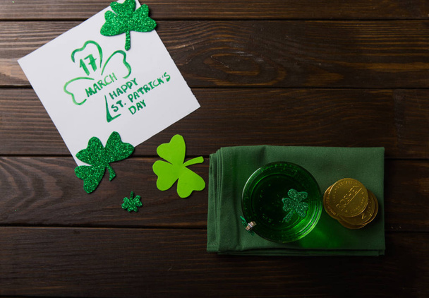 St. Patrick's Day Green Beer pint over dark green background, de - Photo, Image