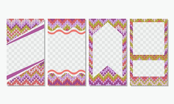 Knitted rectangular web banner for social media. A set of stylized handmade frames for stories and posts - Vector, Image