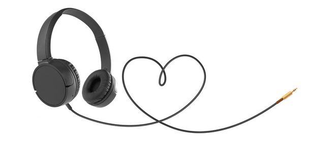 Headphones with hearth shaped cable on white - Photo, Image