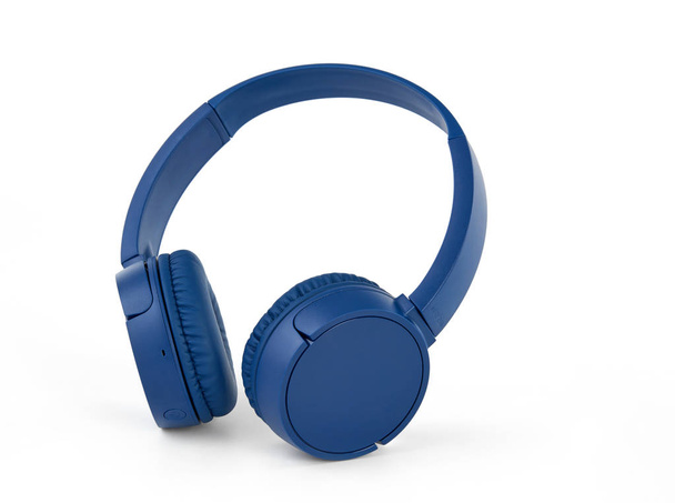 Blue modern wireless earphones on white background - Photo, Image