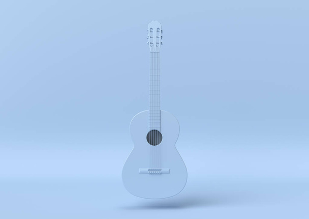 Creative minimal summer idea. Concept blue guitar with pastel background. 3d render. - 写真・画像