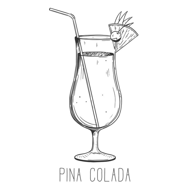 Αλκοολούχο κοκτέιλ - pina colada απομονώνονται σε λευκό φόντο - Διάνυσμα, εικόνα