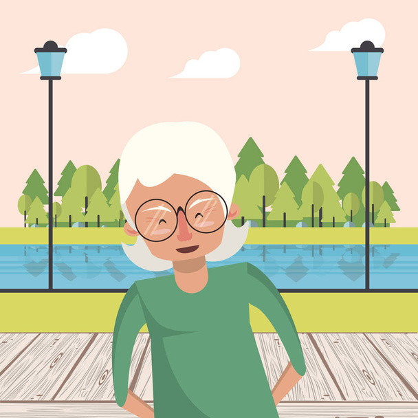 χαριτωμένο γιαγιά στο τοπίο πάρκο - Διάνυσμα, εικόνα