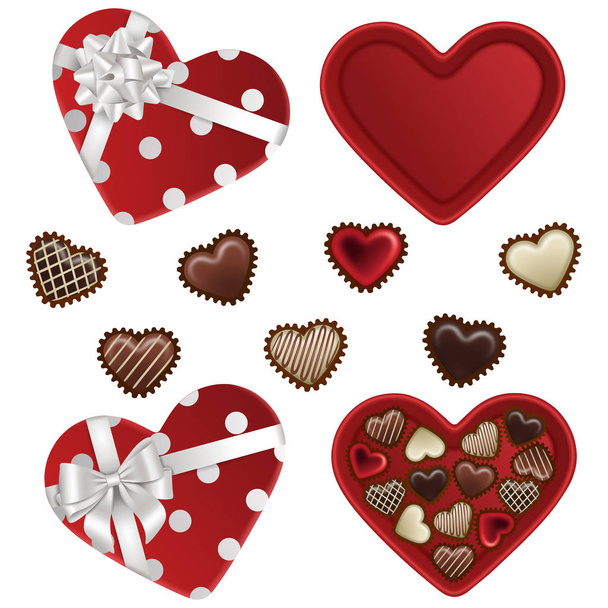 isolated heart shaped boxes with chocolates for valentine's day - Vektor, kép