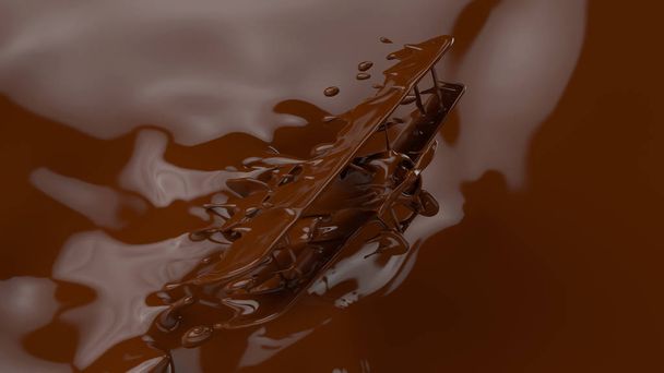 Splash of chocolate, splashing into a airplane shape, 3d rendering, 3d illustration. - Foto, Bild