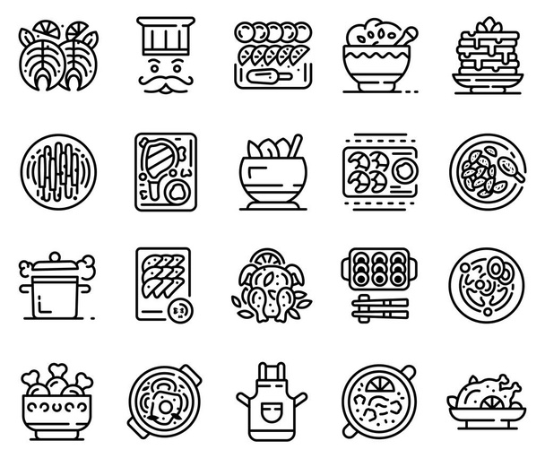 Big set of kitchen equipment, food preparation thin line icons isolated on white. - Vector, Image