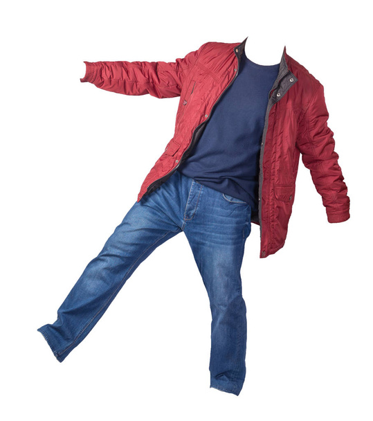 jacket, sweater and blue jeans isolated on white background. cas - Foto, immagini