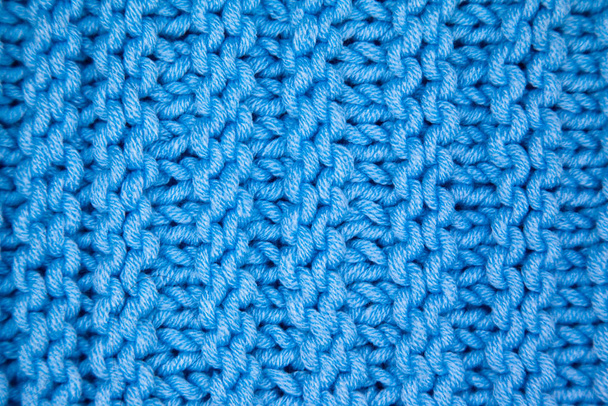 Ręcznie robiona dzianina niebieska wełna tło tekstury - Zdjęcie, obraz