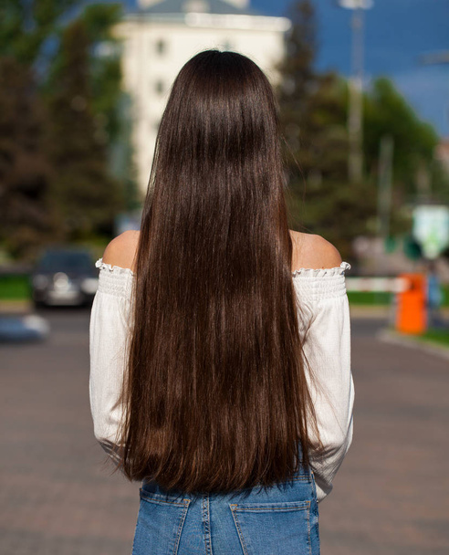 Back view female brunette hair - Foto, Imagem