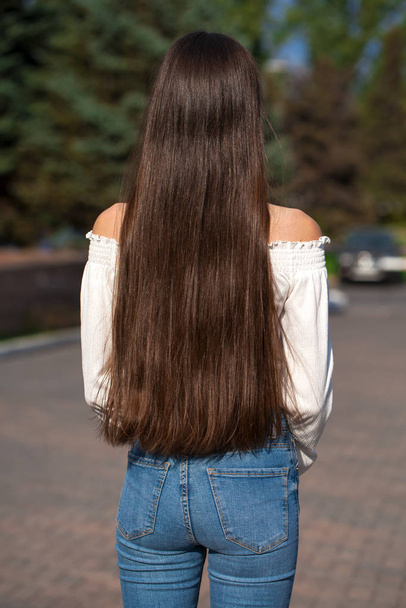 Back view female brunette hair - Foto, Imagen
