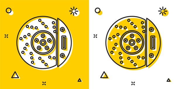 Disco freno auto nero con icona pinza isolato su sfondo giallo e bianco. Forme dinamiche casuali. Illustrazione vettoriale
 - Vettoriali, immagini