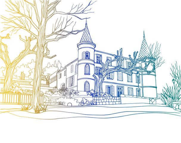 Vieille rue dans la Provence romantique, France. Fond urbain en dessin à la main. Dessin à l'encre. Illustration vectorielle colorée sur blanc
 - Vecteur, image