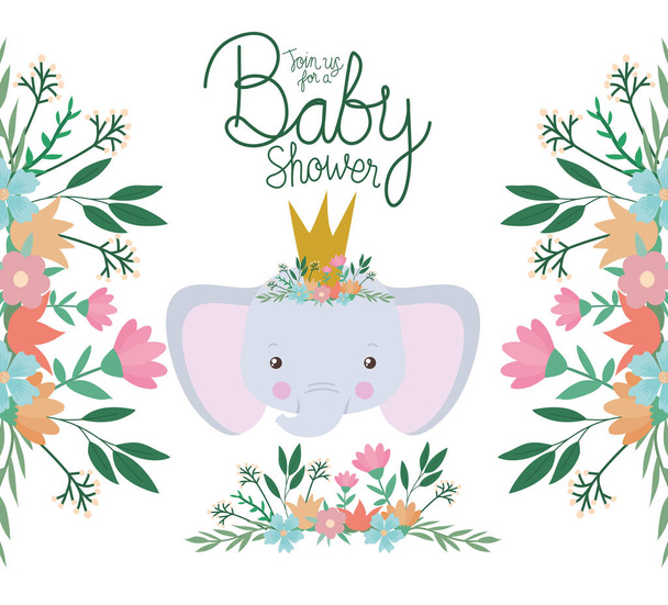 Baby shower invitation with elephant cartoon vector design - Vector, afbeelding