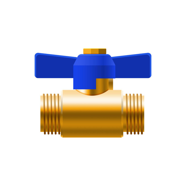 Valve ball, fittings, pipes of metal bronze, copper piping system. Valve water, oil, gas pipeline, pipes sewage. Construction and industrial pressure technology plumbing. Vector illustration realistic - Vector, Image