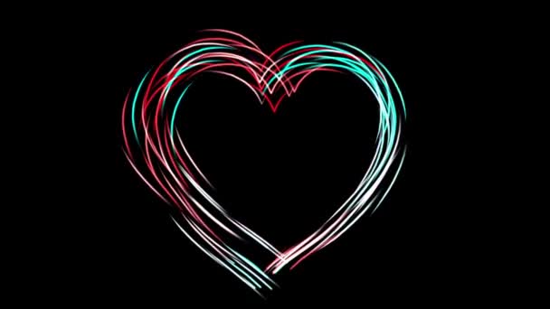 El símbolo del corazón se dibuja utilizando un husky brillante colorido, un símbolo de amor y boda, movimiento y animación de partículas de colores
, - Imágenes, Vídeo